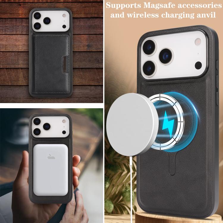 For iPhone 17 Pro Max Kalebol Strong MagSafe Magnetic Two-Fold Card Bag Leather Phone Case(Black) - iPhone 17 Pro Max Cases by Kalebol | Online Shopping South Africa | PMC TechLife | Buy Now Pay Later Mobicred