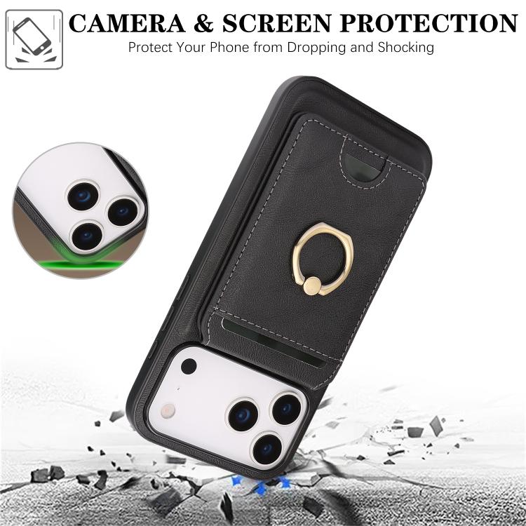 For iPhone 17 Pro Max Kalebol Strong MagSafe Ring Magnetic Card Bag Holder Leather Phone Case(Black) - iPhone 17 Pro Max Cases by Kalebol | Online Shopping South Africa | PMC TechLife | Buy Now Pay Later Mobicred
