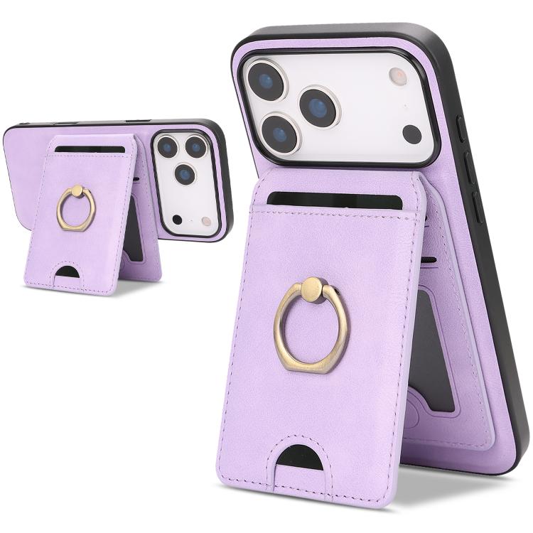 For iPhone 17 Pro Kalebol Strong MagSafe Ring Magnetic Card Bag Holder Leather Phone Case(Purple) - iPhone 17 Pro Cases by Kalebol | Online Shopping South Africa | PMC TechLife | Buy Now Pay Later Mobicred