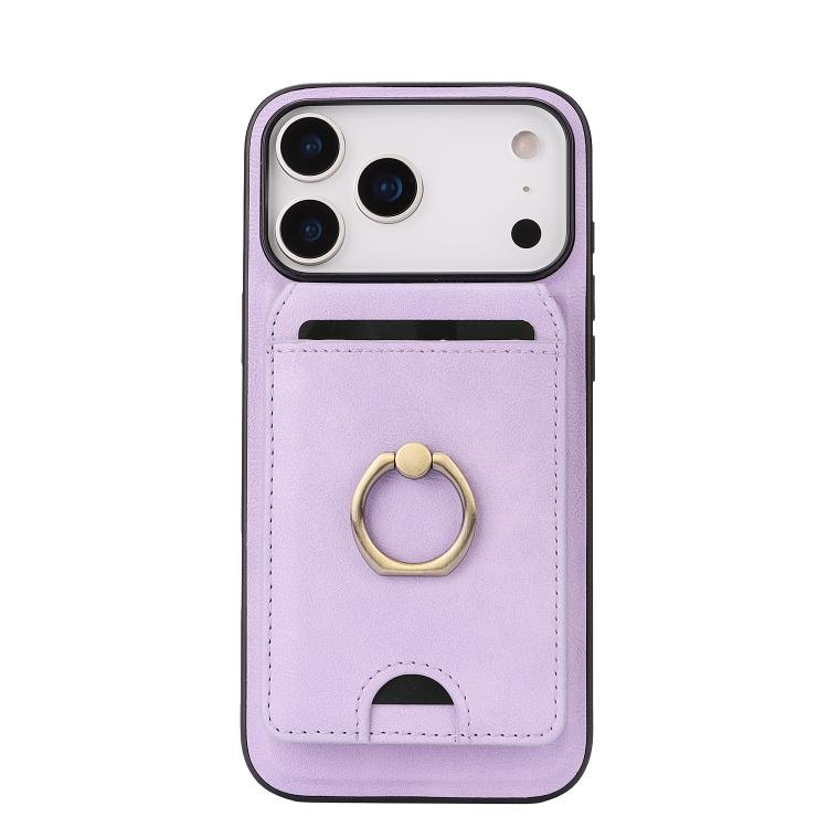 For iPhone 17 Pro Kalebol Strong MagSafe Ring Magnetic Card Bag Holder Leather Phone Case(Purple) - iPhone 17 Pro Cases by Kalebol | Online Shopping South Africa | PMC TechLife | Buy Now Pay Later Mobicred