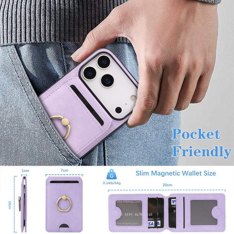 For iPhone 17 Pro Kalebol Strong MagSafe Ring Magnetic Card Bag Holder Leather Phone Case(Purple) - iPhone 17 Pro Cases by Kalebol | Online Shopping South Africa | PMC TechLife | Buy Now Pay Later Mobicred