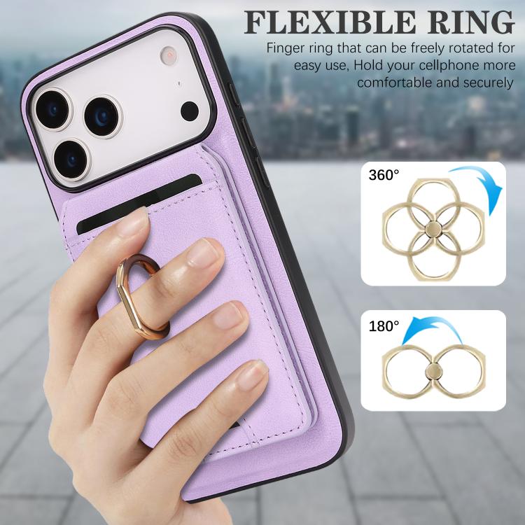 For iPhone 17 Pro Kalebol Strong MagSafe Ring Magnetic Card Bag Holder Leather Phone Case(Purple) - iPhone 17 Pro Cases by Kalebol | Online Shopping South Africa | PMC TechLife | Buy Now Pay Later Mobicred