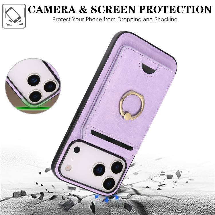 For iPhone 17 Pro Kalebol Strong MagSafe Ring Magnetic Card Bag Holder Leather Phone Case(Purple) - iPhone 17 Pro Cases by Kalebol | Online Shopping South Africa | PMC TechLife | Buy Now Pay Later Mobicred