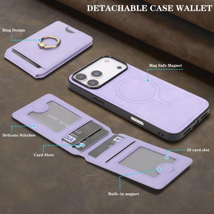 For iPhone 17 Pro Kalebol Strong MagSafe Ring Magnetic Card Bag Holder Leather Phone Case(Purple) - iPhone 17 Pro Cases by Kalebol | Online Shopping South Africa | PMC TechLife | Buy Now Pay Later Mobicred