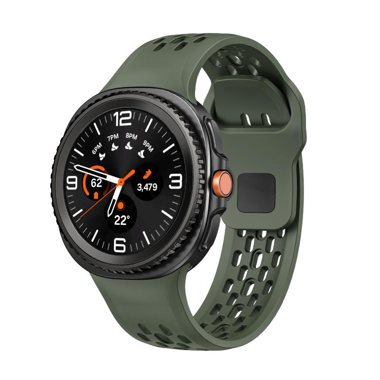 For Samsung Galaxy Watch8 / Watch8 Classic Hole Style Black Reverse Buckle Silicone Watch Band(Army Green) - free shipping - PMC TechLife - Order now!