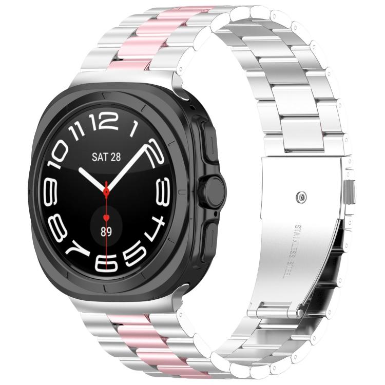 For Samsung Galaxy Watch8 / Watch8 Classic Three Beads Stainless Steel Watch Band with Removal Tool(Silver Pink) - free shipping - PMC TechLife - Order now!