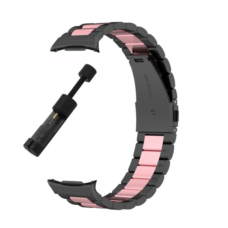 For Samsung Galaxy Watch8 / Watch8 Classic Three Beads Stainless Steel Watch Band with Removal Tool(Black Pink) - free shipping - PMC TechLife - Order now!