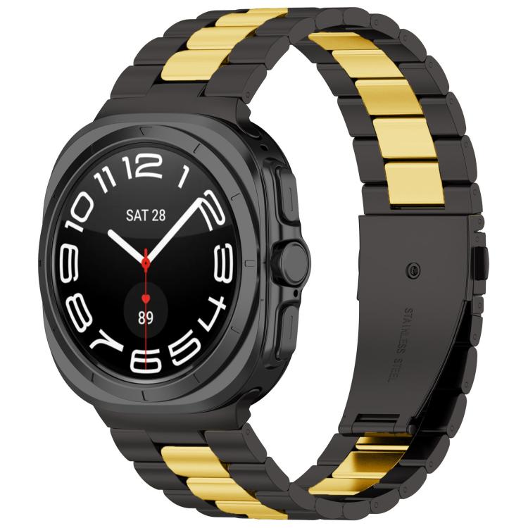 For Samsung Galaxy Watch8 / Watch8 Classic Three Beads Stainless Steel Watch Band with Removal Tool(Black Gold) - free shipping - PMC TechLife - Order now!