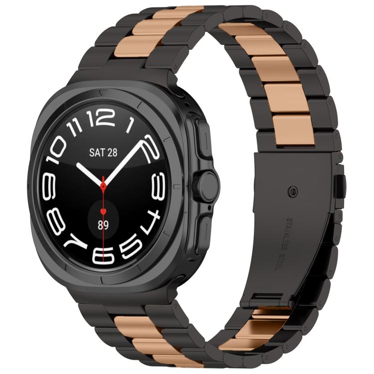 For Samsung Galaxy Watch8 / Watch8 Classic Three Beads Stainless Steel Watch Band with Removal Tool(Black Rose Gold) - free shipping - PMC TechLife - Order now!