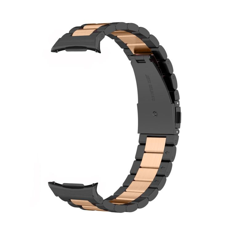 For Samsung Galaxy Watch8 / Watch8 Classic Three Beads Stainless Steel Watch Band with Removal Tool(Black Rose Gold) - free shipping - PMC TechLife - Order now!