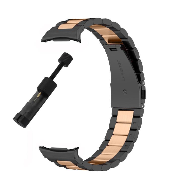 For Samsung Galaxy Watch8 / Watch8 Classic Three Beads Stainless Steel Watch Band with Removal Tool(Black Rose Gold) - free shipping - PMC TechLife - Order now!