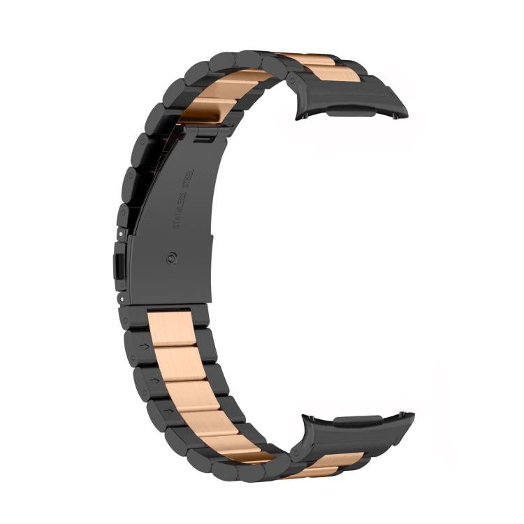 For Samsung Galaxy Watch8 / Watch8 Classic Three Beads Stainless Steel Watch Band with Removal Tool(Black Rose Gold) - free shipping - PMC TechLife - Order now!