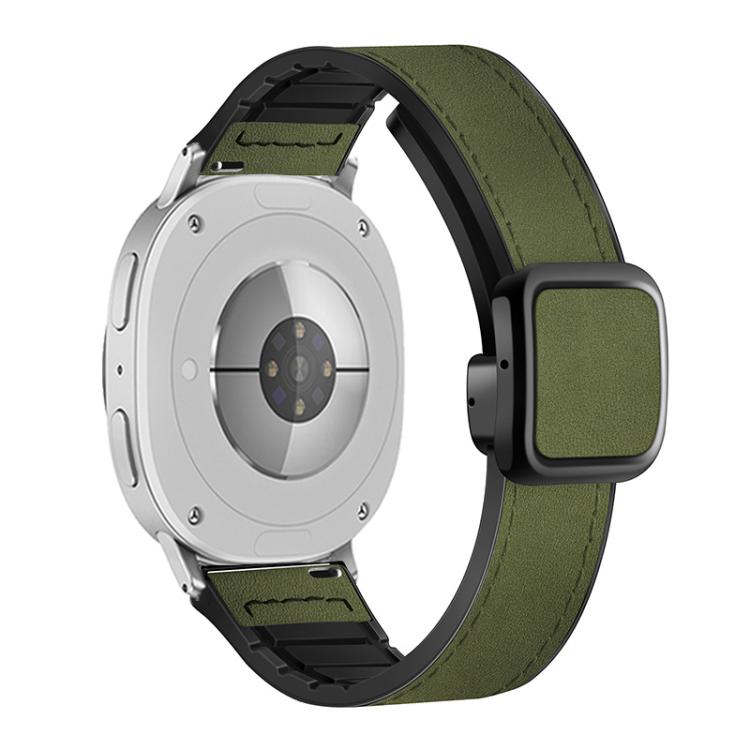 For Samsung Galaxy Watch8 / Watch8 Classic Square Magnetic Buckle Leather Skin Silicone Watch Band(Crazy Horse Green) - free shipping - PMC TechLife - Order now!