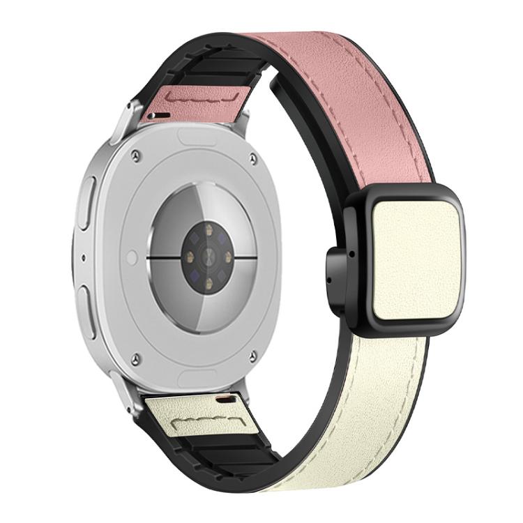 For Samsung Galaxy Watch8 / Watch8 Classic Square Magnetic Buckle Leather Skin Silicone Watch Band(Pink White) - free shipping - PMC TechLife - Order now!