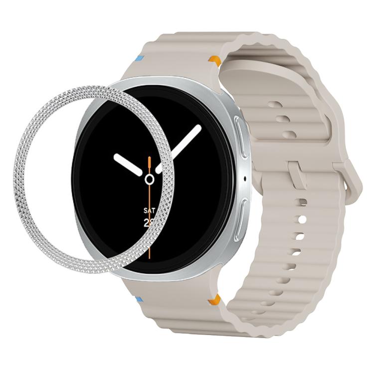 For Samsung Galaxy Watch8 40mm Rhombic Texture Bezel and Wavy Grain Stitched Color Buckle Silicone Watch Band(Starlight Silver) - free shipping - PMC TechLife - Order now!