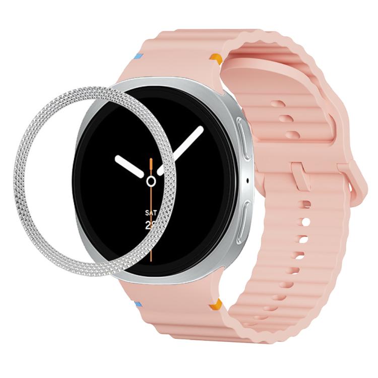 For Samsung Galaxy Watch8 40mm Rhombic Texture Bezel and Wavy Grain Stitched Color Buckle Silicone Watch Band(Pink Silver) - free shipping - PMC TechLife - Order now!