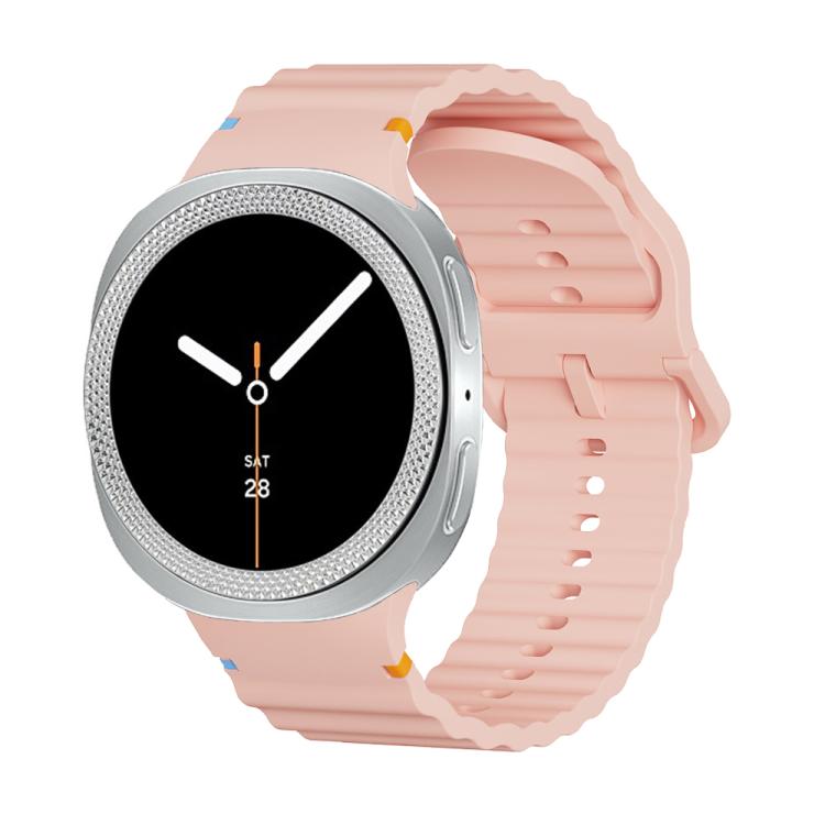 For Samsung Galaxy Watch8 40mm Rhombic Texture Bezel and Wavy Grain Stitched Color Buckle Silicone Watch Band(Pink Silver) - free shipping - PMC TechLife - Order now!