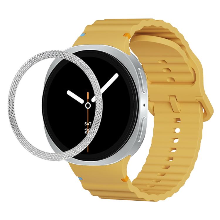 For Samsung Galaxy Watch8 40mm Rhombic Texture Bezel and Wavy Grain Stitched Color Buckle Silicone Watch Band(Yellow Silver) - free shipping - PMC TechLife - Order now!