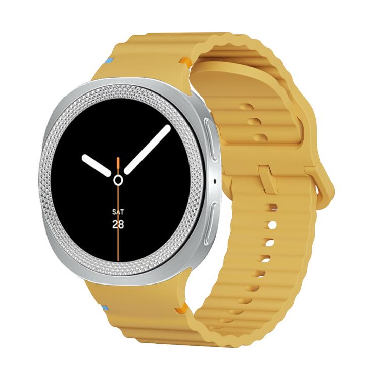 For Samsung Galaxy Watch8 40mm Rhombic Texture Bezel and Wavy Grain Stitched Color Buckle Silicone Watch Band(Yellow Silver) - free shipping - PMC TechLife - Order now!