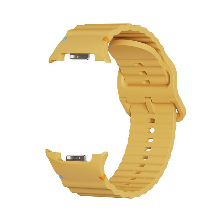 For Samsung Galaxy Watch8 40mm Rhombic Texture Bezel and Wavy Grain Stitched Color Buckle Silicone Watch Band(Yellow Silver) - free shipping - PMC TechLife - Order now!