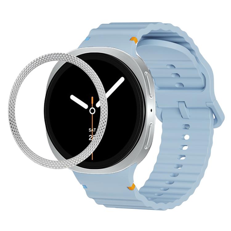 For Samsung Galaxy Watch8 40mm Rhombic Texture Bezel and Wavy Grain Stitched Color Buckle Silicone Watch Band(Light Blue Silver) - free shipping - PMC TechLife - Order now!