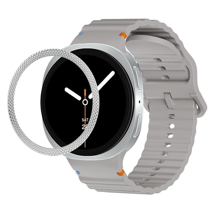 For Samsung Galaxy Watch8 40mm Rhombic Texture Bezel and Wavy Grain Stitched Color Buckle Silicone Watch Band(Gray Silver) - free shipping - PMC TechLife - Order now!