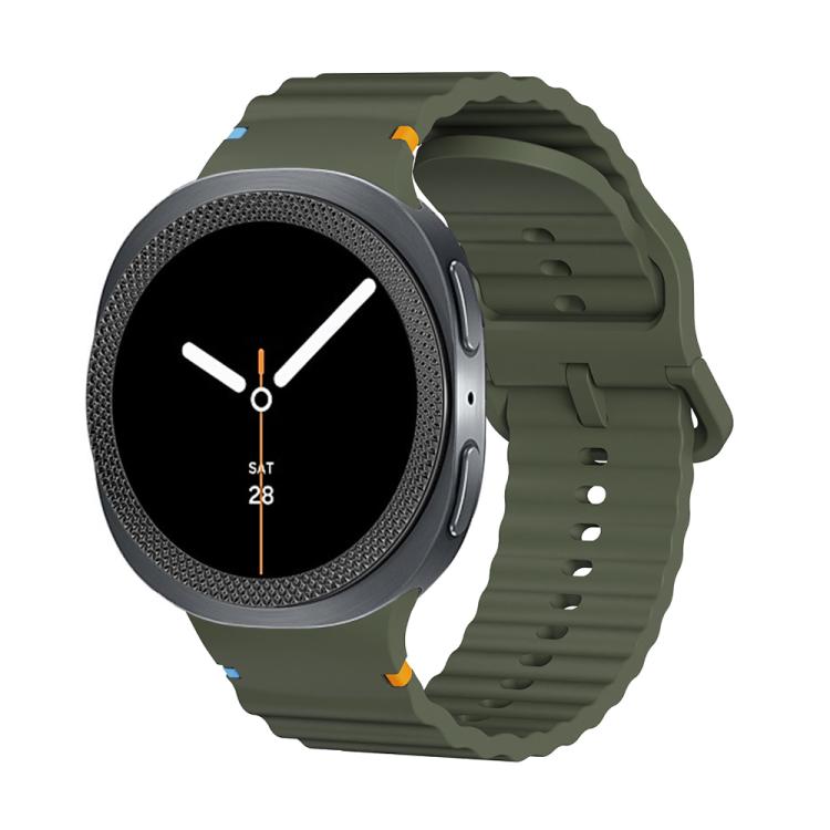 For Samsung Galaxy Watch8 40mm Rhombic Texture Bezel and Wavy Grain Stitched Color Buckle Silicone Watch Band(Army Green Black) - free shipping - PMC TechLife - Order now!