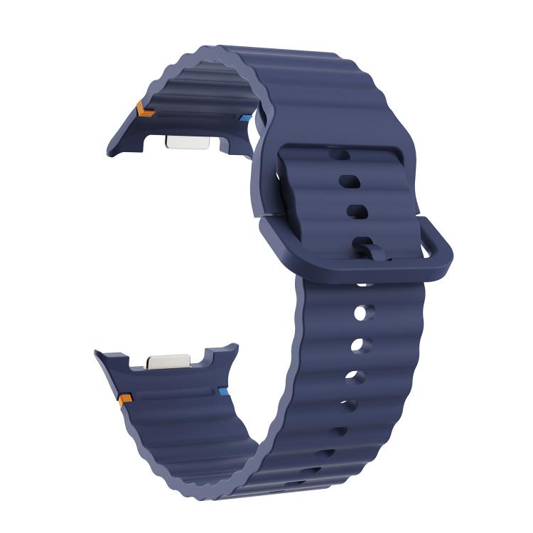 For Samsung Galaxy Watch8 40mm Rhombic Texture Bezel and Wavy Grain Stitched Color Buckle Silicone Watch Band(Midnight Blue Black) - free shipping - PMC TechLife - Order now!