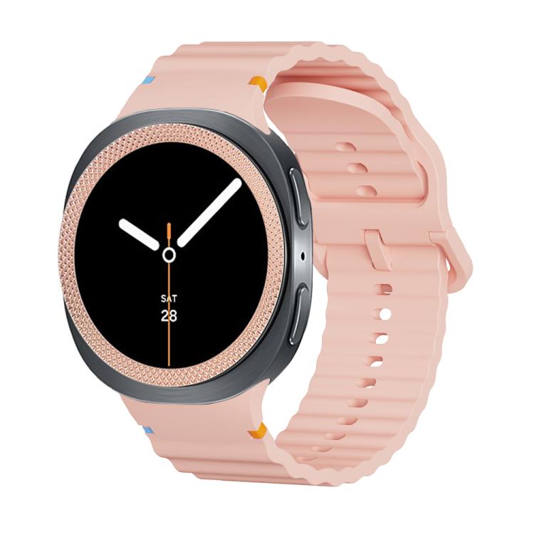 For Samsung Galaxy Watch8 40mm Rhombic Texture Bezel and Wavy Grain Stitched Color Buckle Silicone Watch Band(Pink Rose Gold) - free shipping - PMC TechLife - Order now!