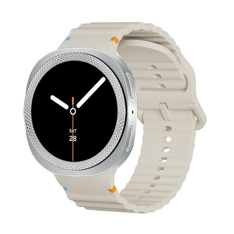For Samsung Galaxy Watch8 44mm Rhombic Texture Bezel and Wavy Grain Stitched Color Buckle Silicone Watch Band(Beige Silver) - free shipping - PMC TechLife - Order now!