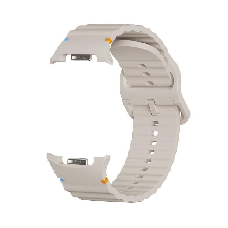 For Samsung Galaxy Watch8 44mm Rhombic Texture Bezel and Wavy Grain Stitched Color Buckle Silicone Watch Band(Starlight Silver) - free shipping - PMC TechLife - Order now!