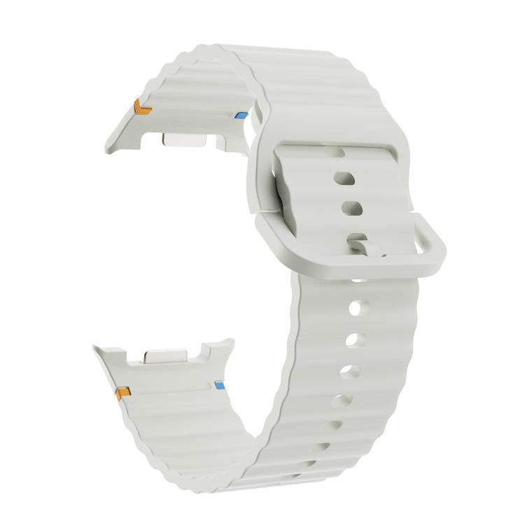 For Samsung Galaxy Watch8 44mm Rhombic Texture Bezel and Wavy Grain Stitched Color Buckle Silicone Watch Band(Starlight Silver) - free shipping - PMC TechLife - Order now!