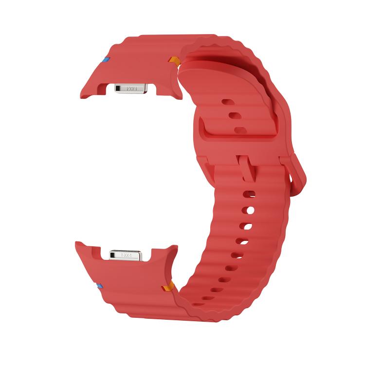 For Samsung Galaxy Watch8 44mm Rhombic Texture Bezel and Wavy Grain Stitched Color Buckle Silicone Watch Band(Red Silver) - free shipping - PMC TechLife - Order now!