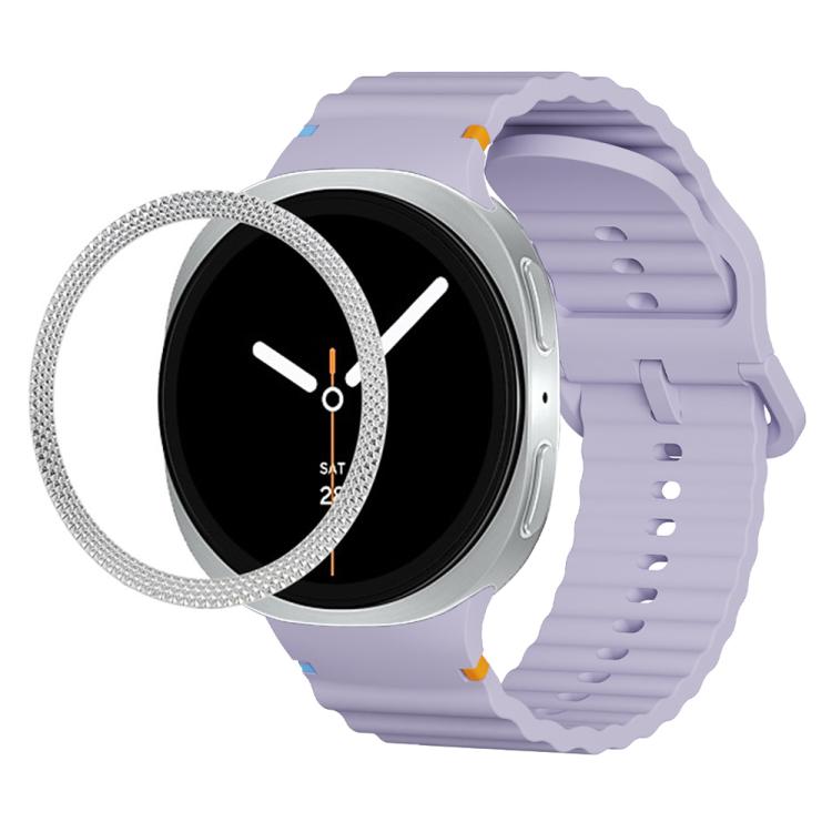 For Samsung Galaxy Watch8 44mm Rhombic Texture Bezel and Wavy Grain Stitched Color Buckle Silicone Watch Band(Purple Silver) - free shipping - PMC TechLife - Order now!
