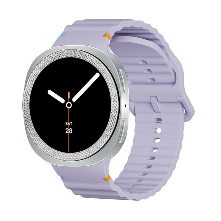 For Samsung Galaxy Watch8 44mm Rhombic Texture Bezel and Wavy Grain Stitched Color Buckle Silicone Watch Band(Purple Silver) - free shipping - PMC TechLife - Order now!