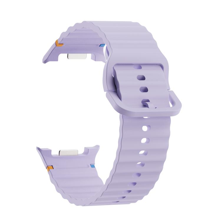 For Samsung Galaxy Watch8 44mm Rhombic Texture Bezel and Wavy Grain Stitched Color Buckle Silicone Watch Band(Purple Silver) - free shipping - PMC TechLife - Order now!