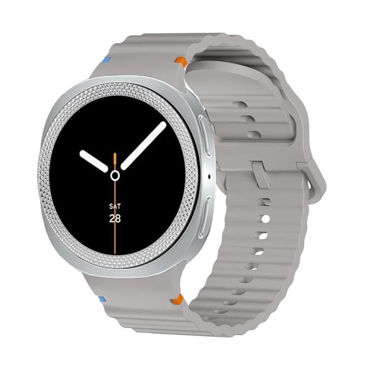For Samsung Galaxy Watch8 44mm Rhombic Texture Bezel and Wavy Grain Stitched Color Buckle Silicone Watch Band(Gray Silver) - free shipping - PMC TechLife - Order now!