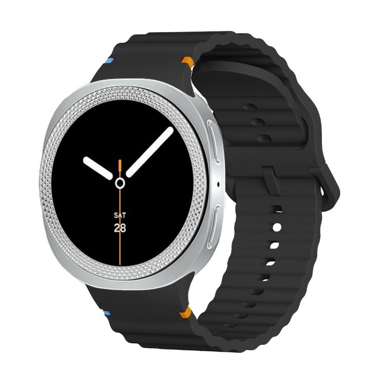 For Samsung Galaxy Watch8 44mm Rhombic Texture Bezel and Wavy Grain Stitched Color Buckle Silicone Watch Band(Black Silver) - free shipping - PMC TechLife - Order now!