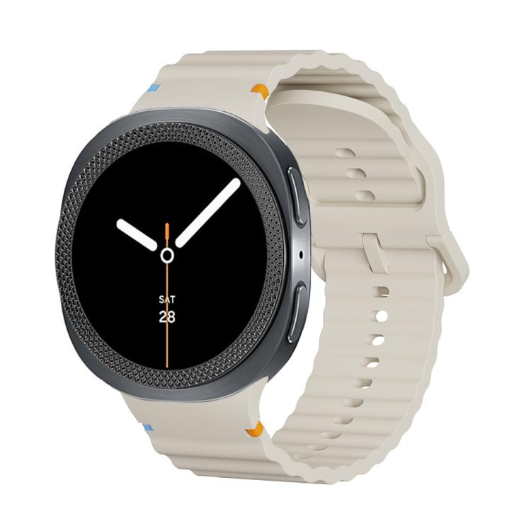 For Samsung Galaxy Watch8 44mm Rhombic Texture Bezel and Wavy Grain Stitched Color Buckle Silicone Watch Band(Beige Black) - free shipping - PMC TechLife - Order now!