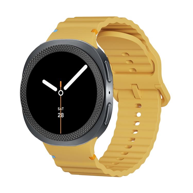 For Samsung Galaxy Watch8 44mm Rhombic Texture Bezel and Wavy Grain Stitched Color Buckle Silicone Watch Band(Yellow Black) - free shipping - PMC TechLife - Order now!