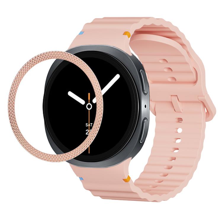 For Samsung Galaxy Watch8 44mm Rhombic Texture Bezel and Wavy Grain Stitched Color Buckle Silicone Watch Band(Pink Rose Gold) - free shipping - PMC TechLife - Order now!