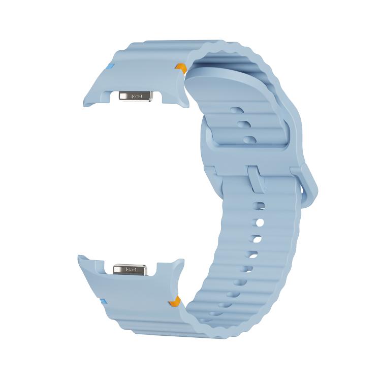 For Samsung Galaxy Watch8 44mm Diamond Bezel and Wavy Grain Stitched Color Buckle Silicone Watch Band(Light Blue Silver) - free shipping - PMC TechLife - Order now!