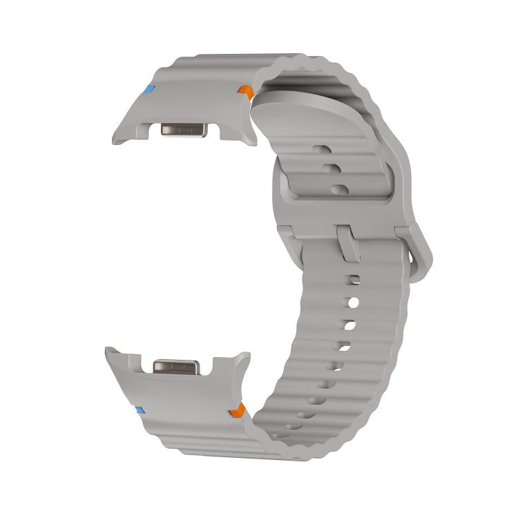 For Samsung Galaxy Watch8 44mm Diamond Bezel and Wavy Grain Stitched Color Buckle Silicone Watch Band(Gray Silver) - free shipping - PMC TechLife - Order now!
