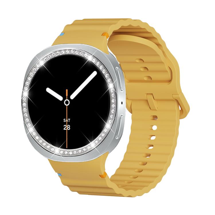 For Samsung Galaxy Watch8 40mm Diamond Bezel and Wavy Grain Stitched Color Buckle Silicone Watch Band(Yellow Silver) - free shipping - PMC TechLife - Order now!