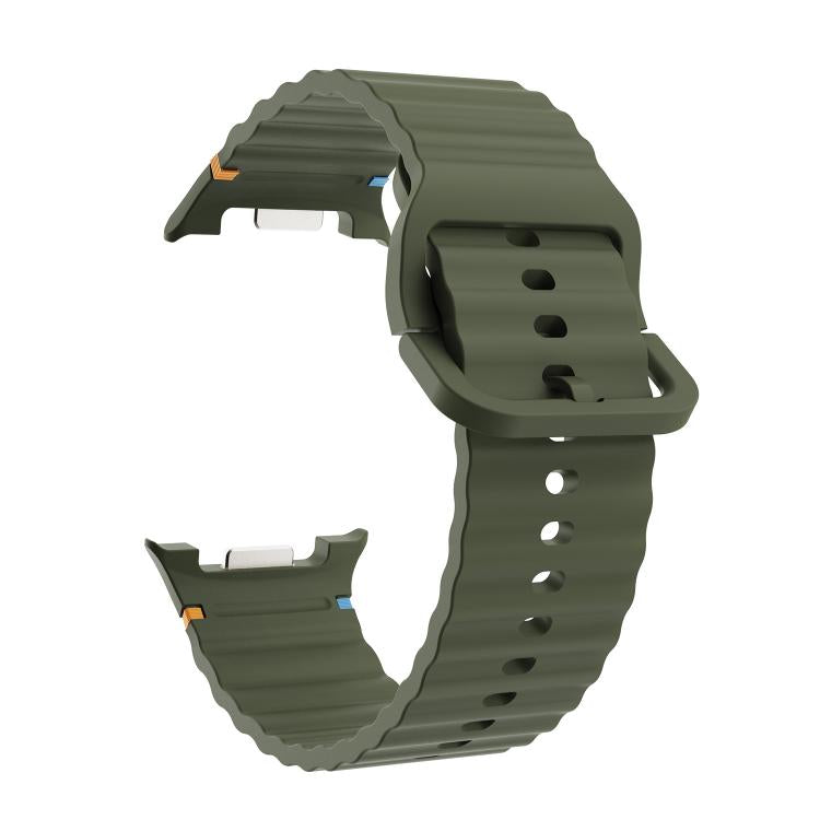 For Samsung Galaxy Watch8 40mm Diamond Bezel and Wavy Grain Stitched Color Buckle Silicone Watch Band(Army Green Silver) - free shipping - PMC TechLife - Order now!
