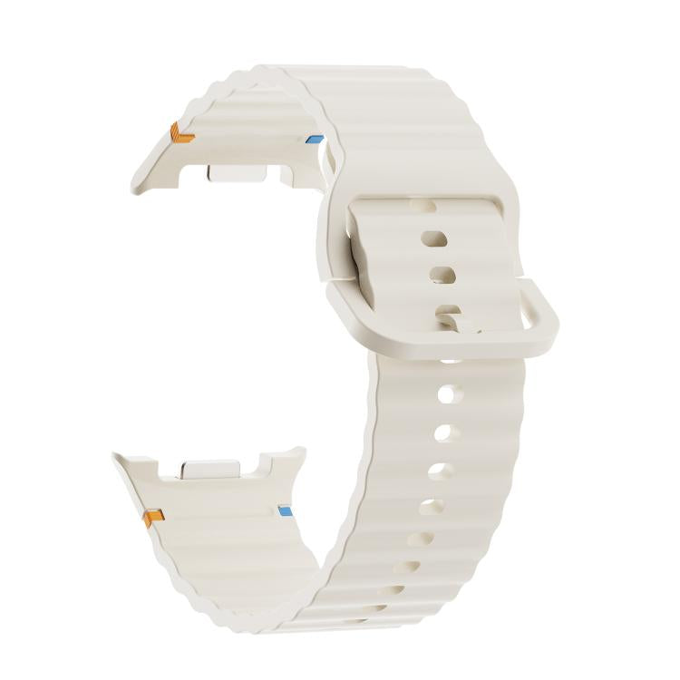 For Samsung Galaxy Watch8 40mm Diamond Bezel and Wavy Grain Stitched Color Buckle Silicone Watch Band(Beige Black) - free shipping - PMC TechLife - Order now!