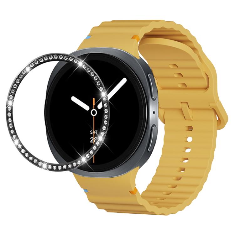 For Samsung Galaxy Watch8 40mm Diamond Bezel and Wavy Grain Stitched Color Buckle Silicone Watch Band(Yellow Black) - free shipping - PMC TechLife - Order now!