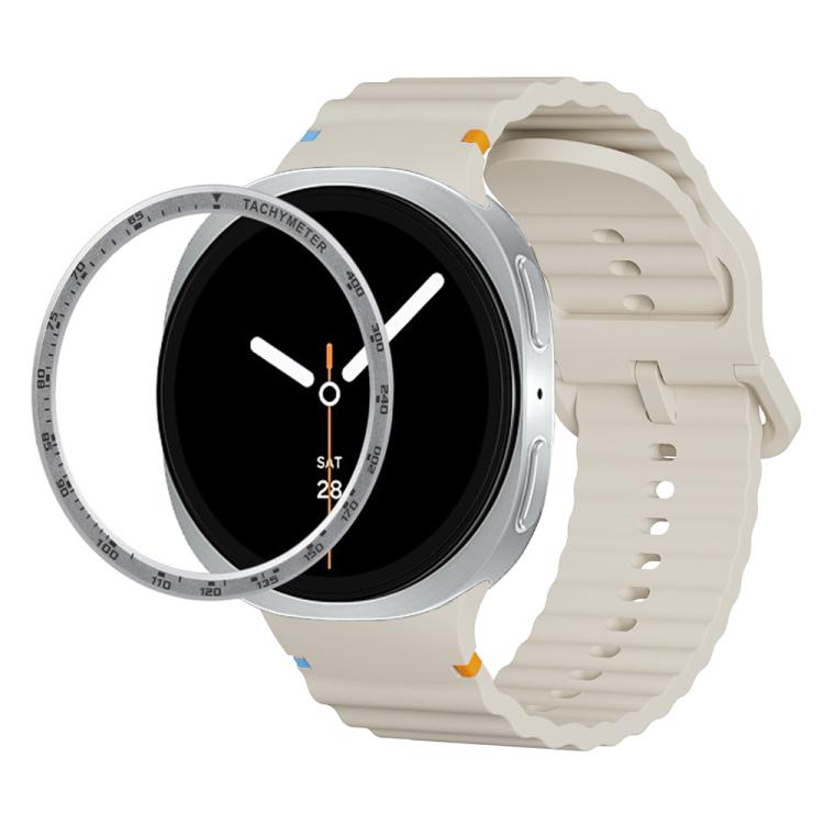 For Samsung Galaxy Watch8 44mm Speed Bezel and Wavy Grain Stitched Color Buckle Silicone Watch Band(Beige Silver) - free shipping - PMC TechLife - Order now!