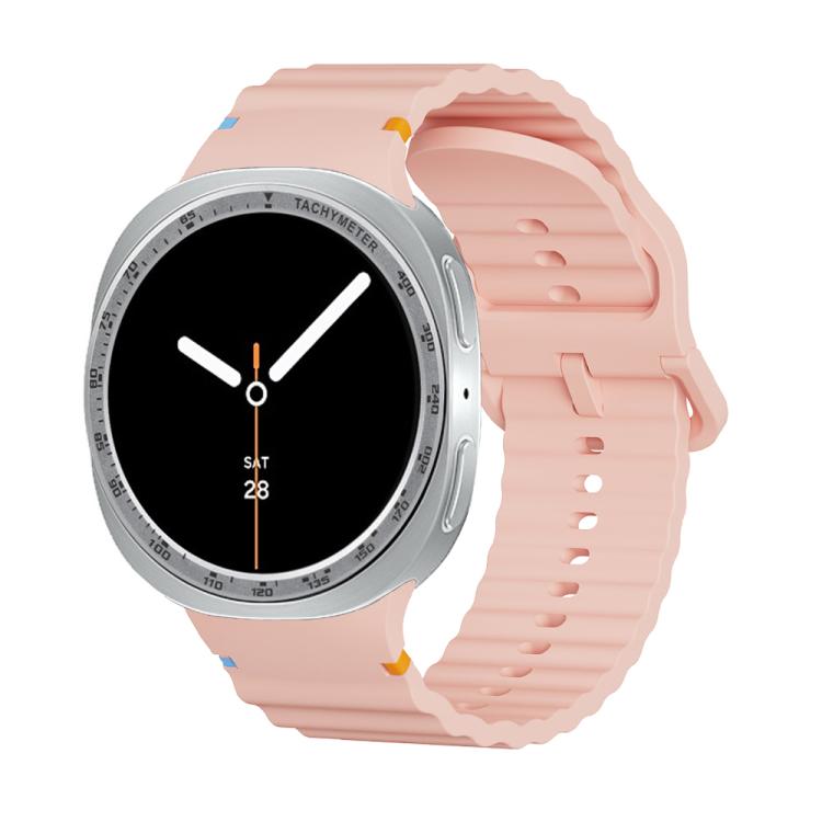 For Samsung Galaxy Watch8 44mm Speed Bezel and Wavy Grain Stitched Color Buckle Silicone Watch Band(Pink Silver) - free shipping - PMC TechLife - Order now!