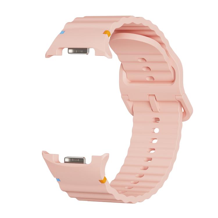 For Samsung Galaxy Watch8 44mm Speed Bezel and Wavy Grain Stitched Color Buckle Silicone Watch Band(Pink Silver) - free shipping - PMC TechLife - Order now!